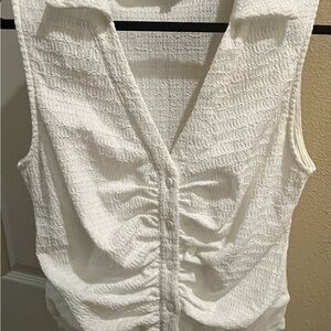 Lulu's White Button Up Sleeveless Bodysuit